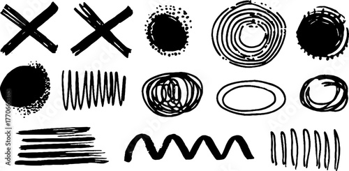 Minimalist abstract black and white doodles collection for creative design projects