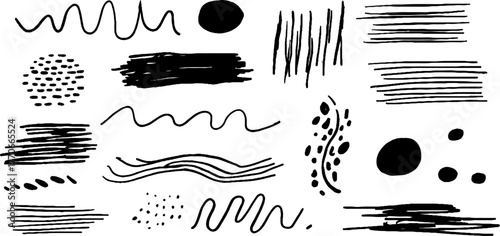 Minimalist abstract black and white doodle set for creative design projects