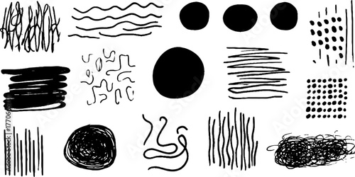 Minimalist abstract black and white doodle set for artistic design projects