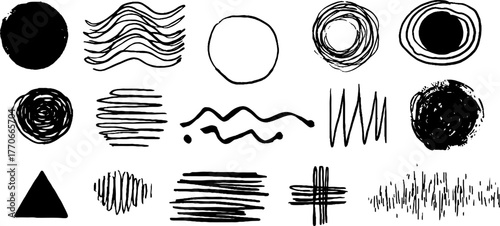 Minimalist abstract black and white doodles set for creative design projects