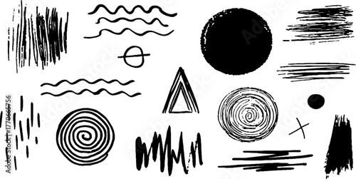 Minimalist abstract black and white doodles collection for artistic design projects