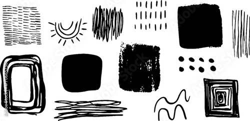 Minimalist abstract black and white doodle set for creative design projects