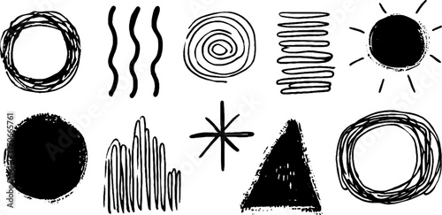 Minimalist abstract doodle set with geometric shapes for modern design