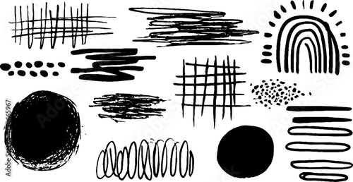 Minimalist abstract black and white doodle set for modern design projects