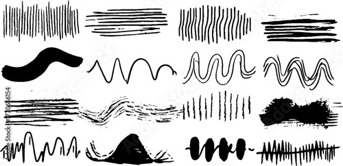 Minimalist abstract black and white doodles set for creative design and decoration