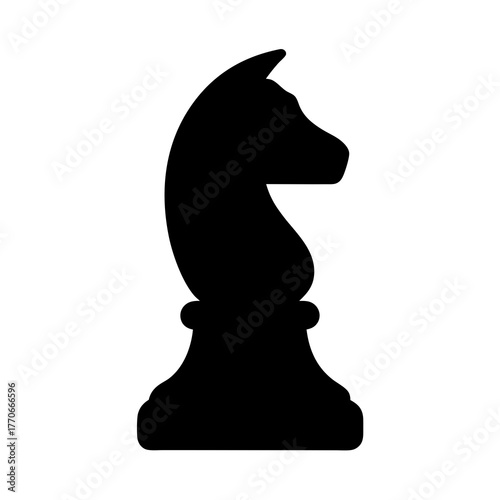 Monochrome illustration of a black chess knight piece on a white background