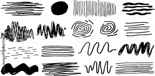 Minimalist abstract black and white doodle set for artistic design or background