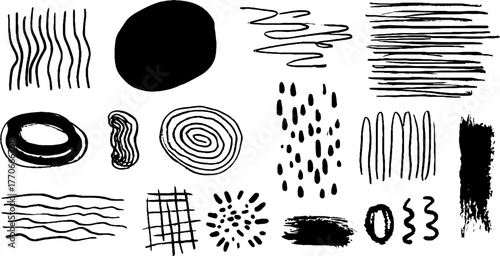 Minimalist abstract optical art with black and white doodles for modern design