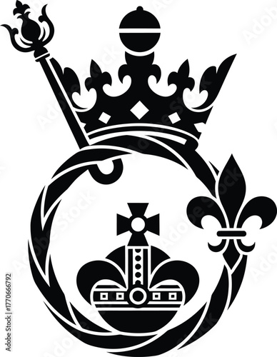 Monochrome heraldic crest royal symbol graphic design element for luxury brand identity