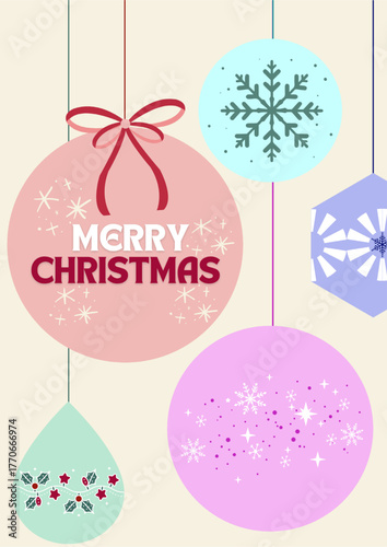 Set of Christmas baubles. Decoration isolated elements. vector illustration. Balls are hanging.