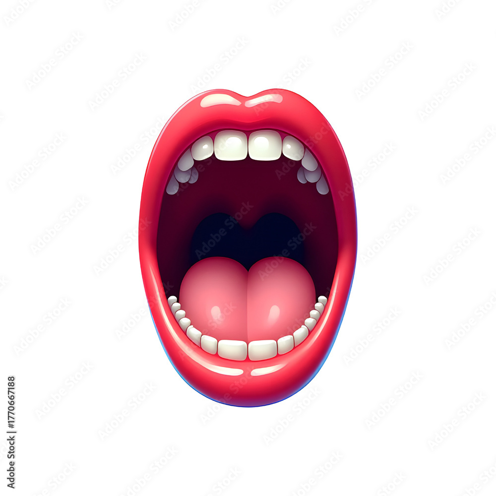 Obraz premium 3D Cartoon Open Mouth Emoji, Shouting Expression Icon