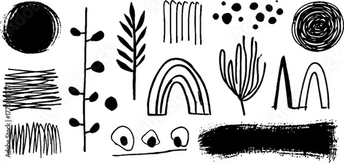 Minimalist abstract black and white doodles for packaging design