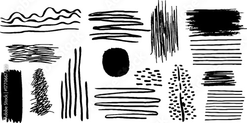 Minimalist abstract black and white doodles set for creative design projects