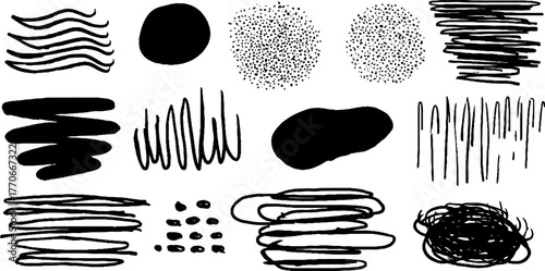 Minimalist abstract black and white doodle set for creative designs