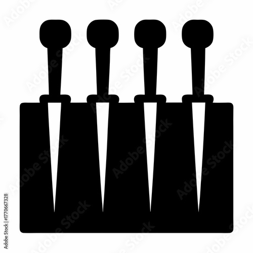Four Antique Letter Openers Displayed in a Rectangular Black Wooden Stand