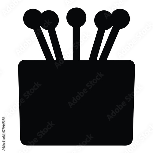 Minimalist illustration of sewing pins in a container, artistic black vector