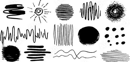 Minimalist black and white abstract doodle collection for artistic design