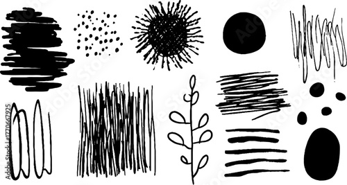 Minimalist abstract black and white doodles collection for creative design