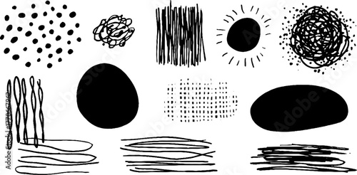 Minimalist abstract black and white doodles collection for design and decor