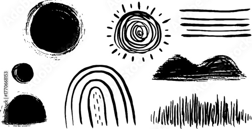 Minimalist abstract black and white doodle collection for creative designs
