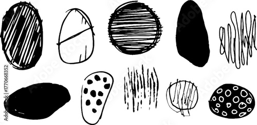 Minimalist abstract black and white stone doodles collection for artistic design