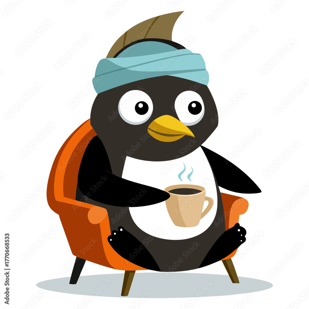 Obraz premium A penguin cartoon vector art illustration wearing a turban