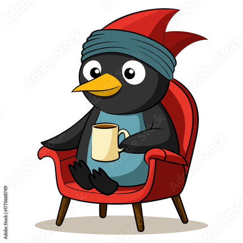 A penguin cartoon vector art illustration wearing a turban