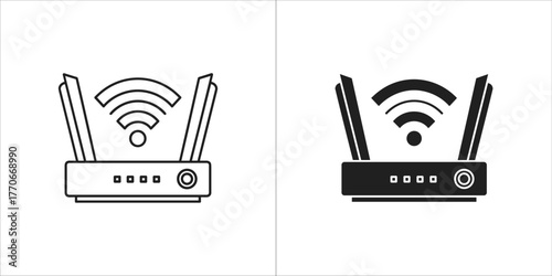 Wireless router icon in line and glyph style