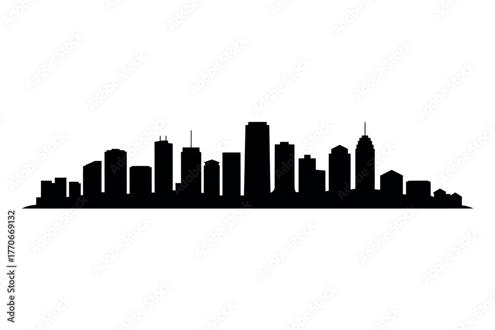 Obraz premium A silhouette of a city skyline against a white background.