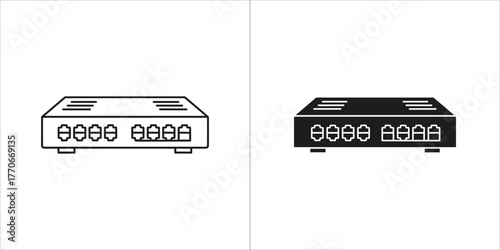 Black and white vector illustration of a network box