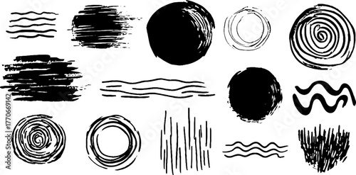 Minimalist abstract black and white doodles for creative design projects