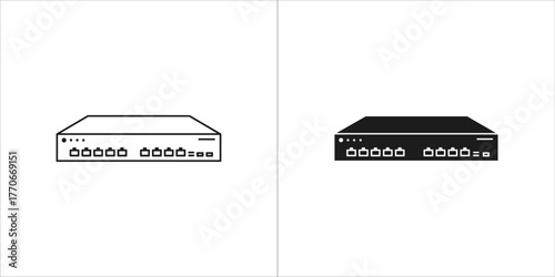 Network switch icon set, representing data transfer and connectivity