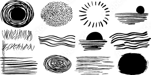 Minimalist abstract black and white doodles collection for modern design projects