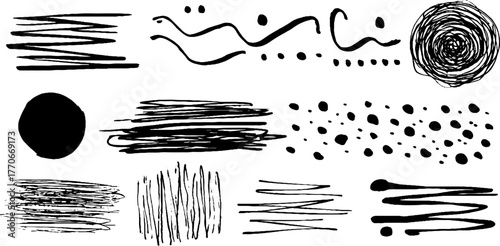 Minimalist abstract black and white doodle borders for web design
