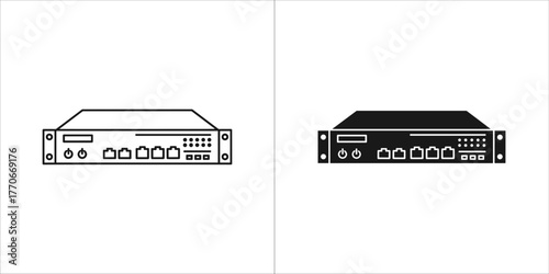 Network switch icon in outline and glyph style