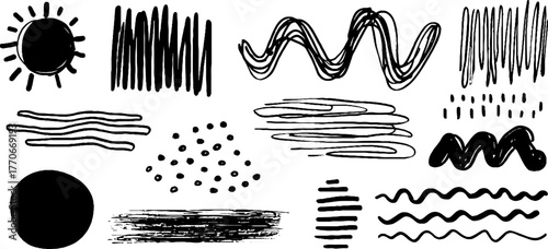 Minimalist abstract black and white doodles for creative web border design