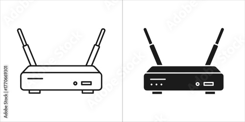 Router icon set, wireless network device for internet connection