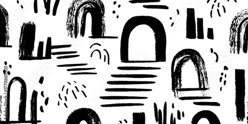 Minimalist abstract black and white architectural landscape design for modern aesthetic