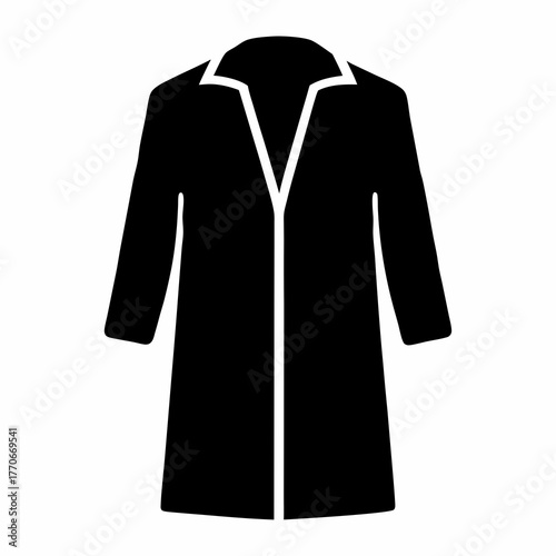 Elegant black trench coat with a classic open collar design silhouette