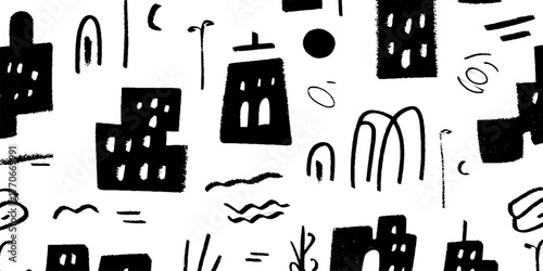 Abstract minimalist black and white cityscape of urban street elements for design