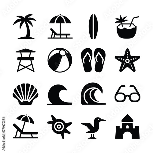 Collection of summer beach icons for your design