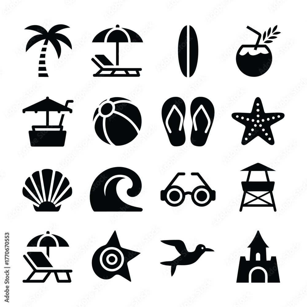 Fototapeta premium Collection of summer beach icons for your design
