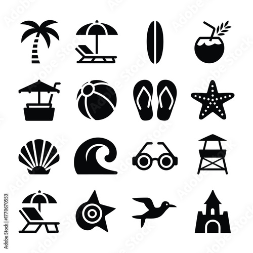 Collection of summer beach icons for your design
