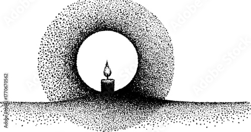 Black and white circular window with candle stipple design for modern decor