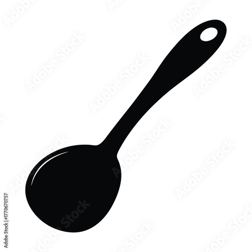 Simple Black Spoon Silhouette on White Background for Food and Cooking