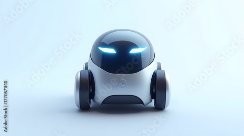 Futuristic white robot with glowing blue eyes and sleek design, embodying advanced technology and innovation.