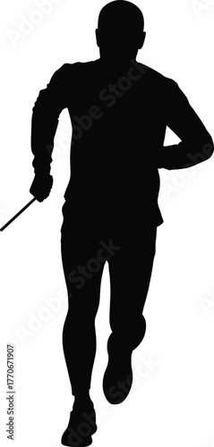 Silhouette of Relay Runner Holding Baton in Motion, Athletic Sprint Pose for Sports, Fitness, Race, and Vector Illustration Use