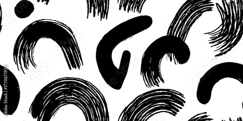 Minimalist abstract pattern with hand-drawn black and white arcs for creative design