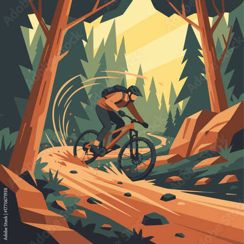 Mountain Biking Adventure

vector flat illustration of mountain biker descending forest trail