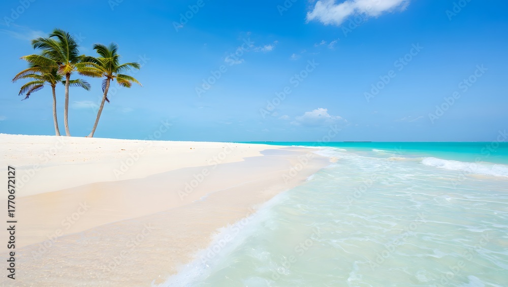 custom made wallpaper toronto digitalIdyllic tropical beach with white sand palm trees and turquoise ocean water